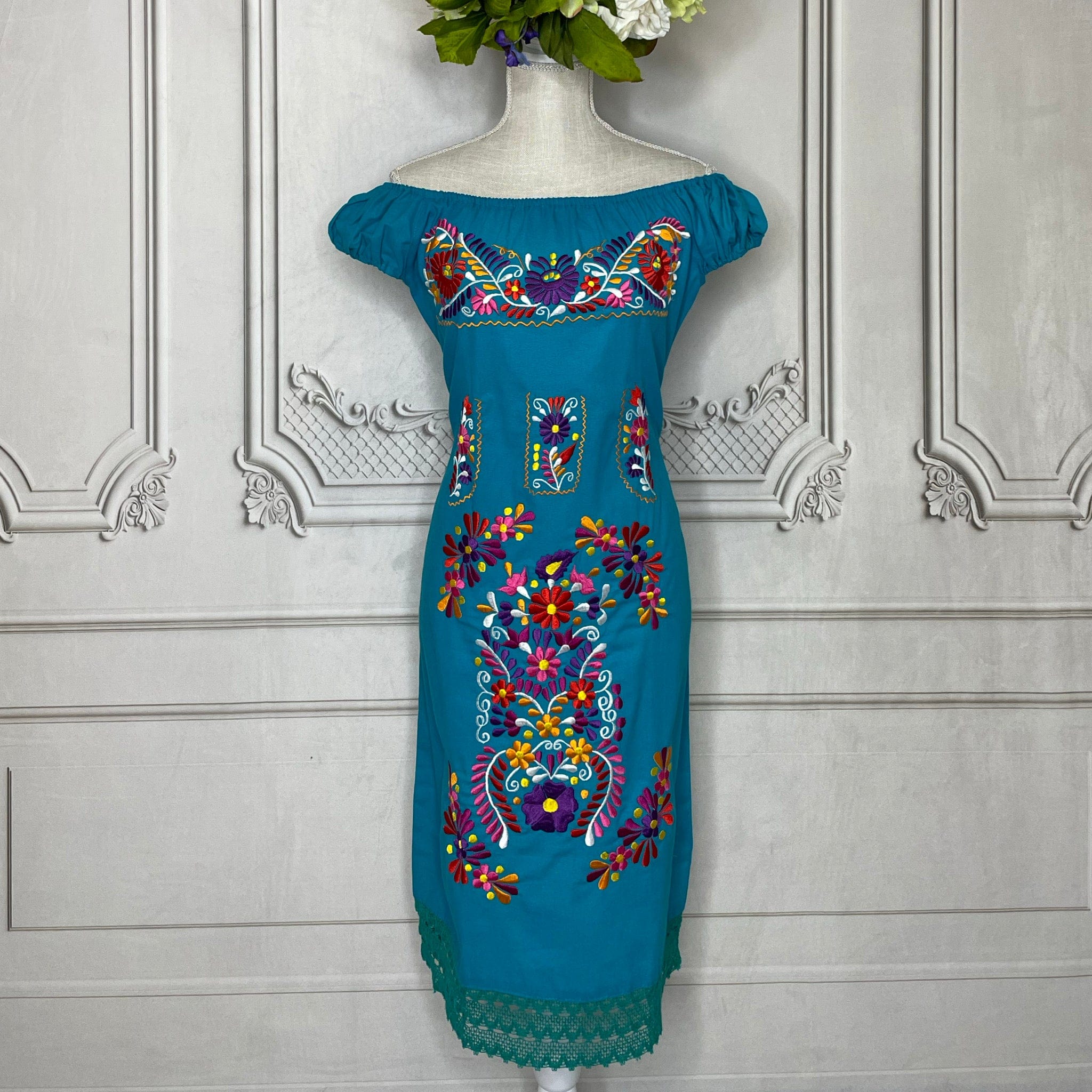 Off Shoulder Elastic Mexican Dress- Daisy