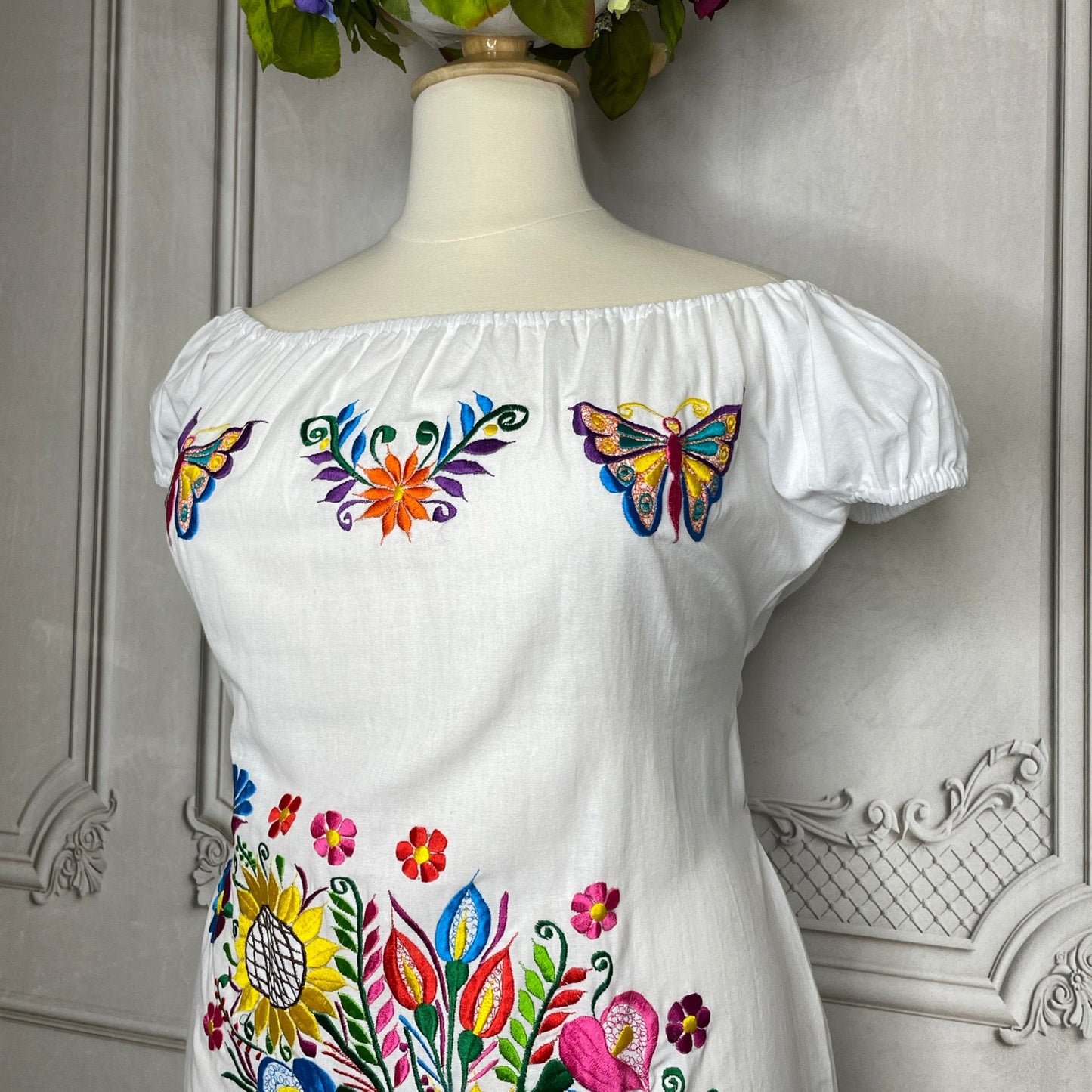 Off Shoulder Elastic Mexican Dress- Sunflower