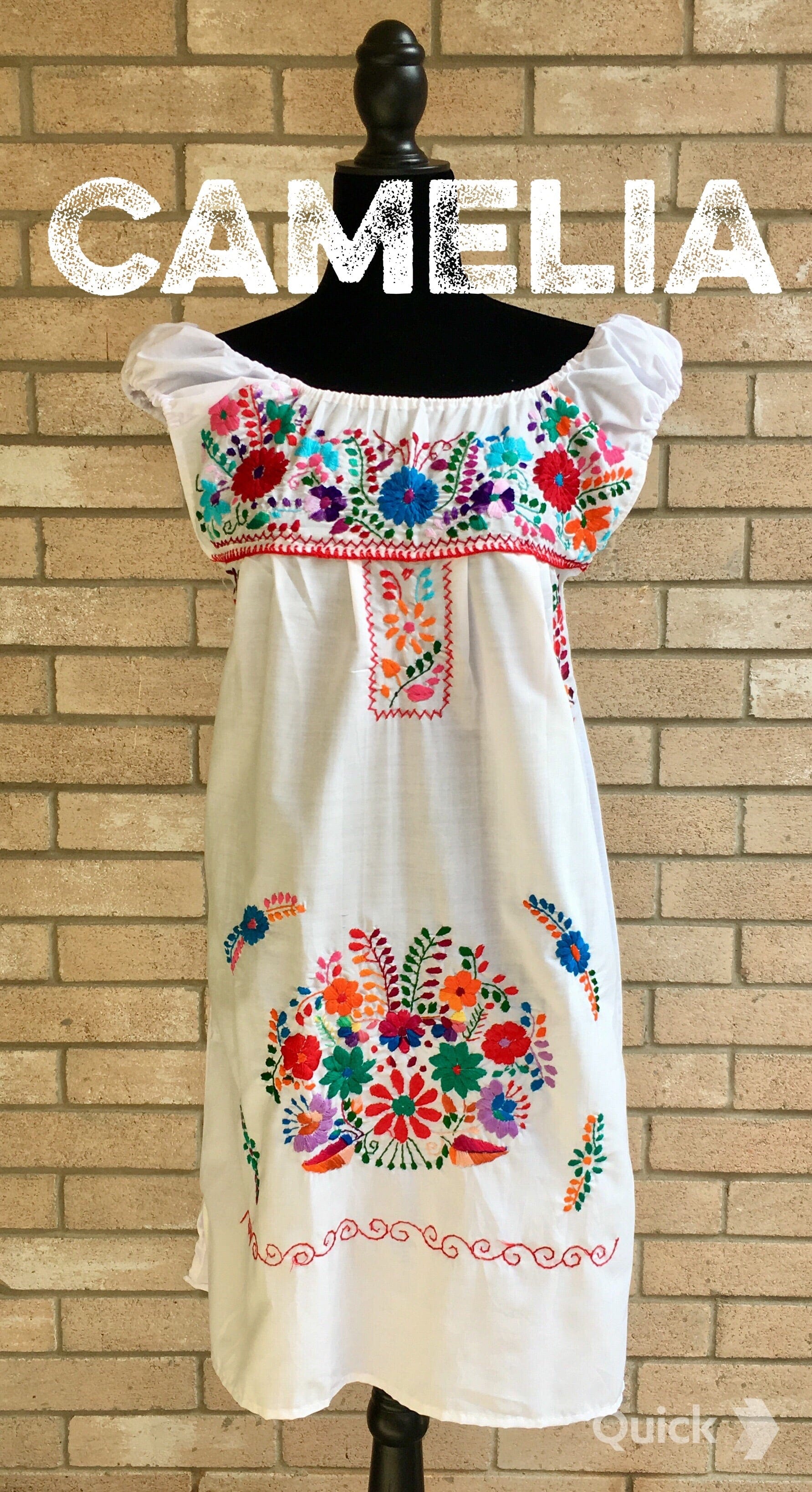 Off Shoulder Elastic Puebla Mexican Dress – Camelia Mexican Boutique