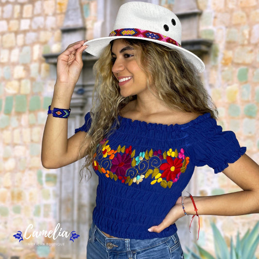 Off Shoulder Mexican Blouse Elastic Crop Top Rosie