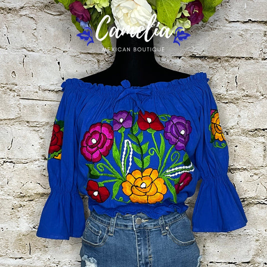 Off Shoulder Mexican Blouse Puff Elastic Sleeve Zinnia