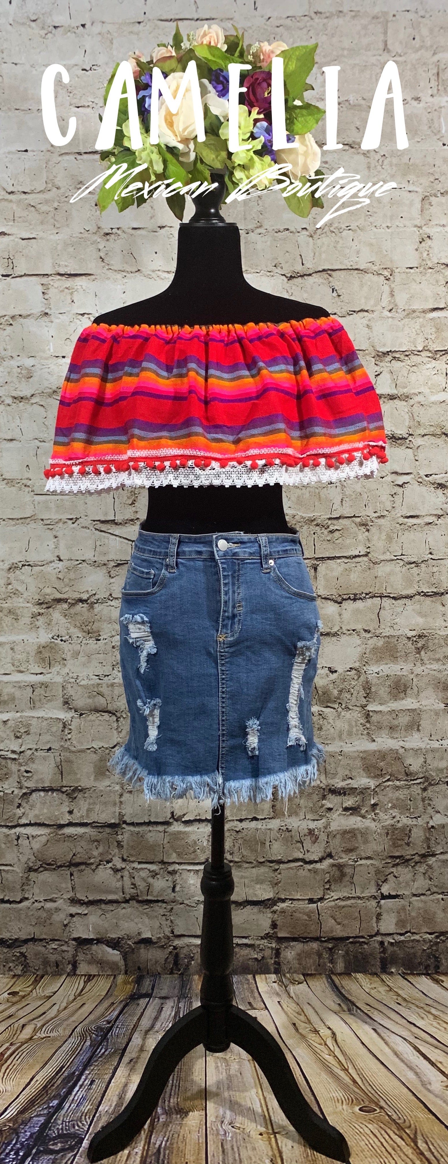 Off Shoulder Mexican Crop Top Blouse