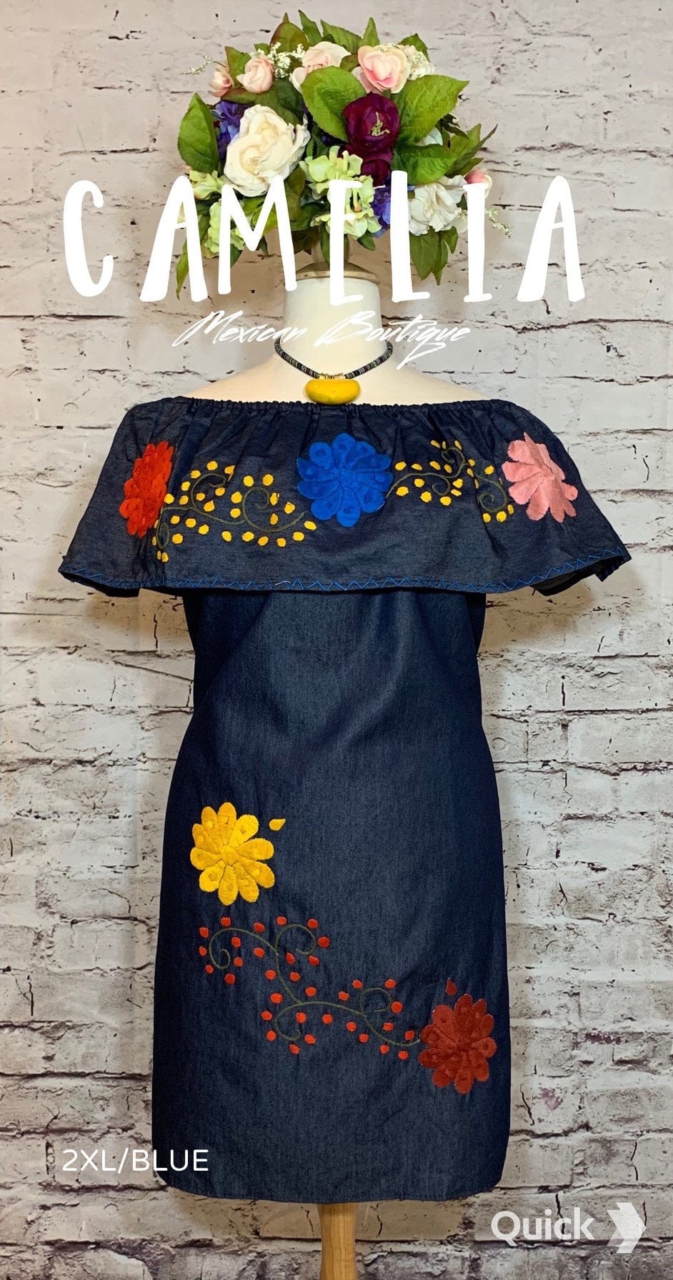 Off Shoulder Mexican Denim Dress