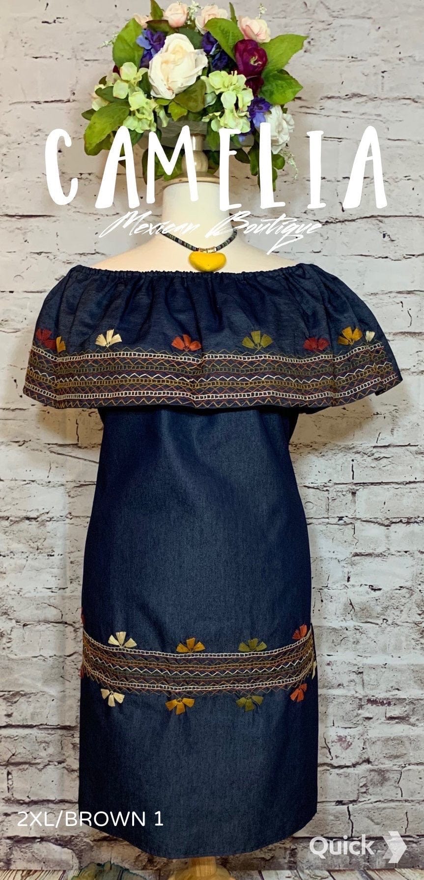 Off Shoulder Mexican Denim Dress