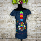 Off Shoulder Puebla Mexican Dress - Ruffle Pom-Pom