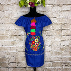 Off Shoulder Puebla Mexican Dress - Ruffle Pom-Pom