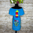 Off Shoulder Puebla Mexican Dress - Ruffle Pom-Pom