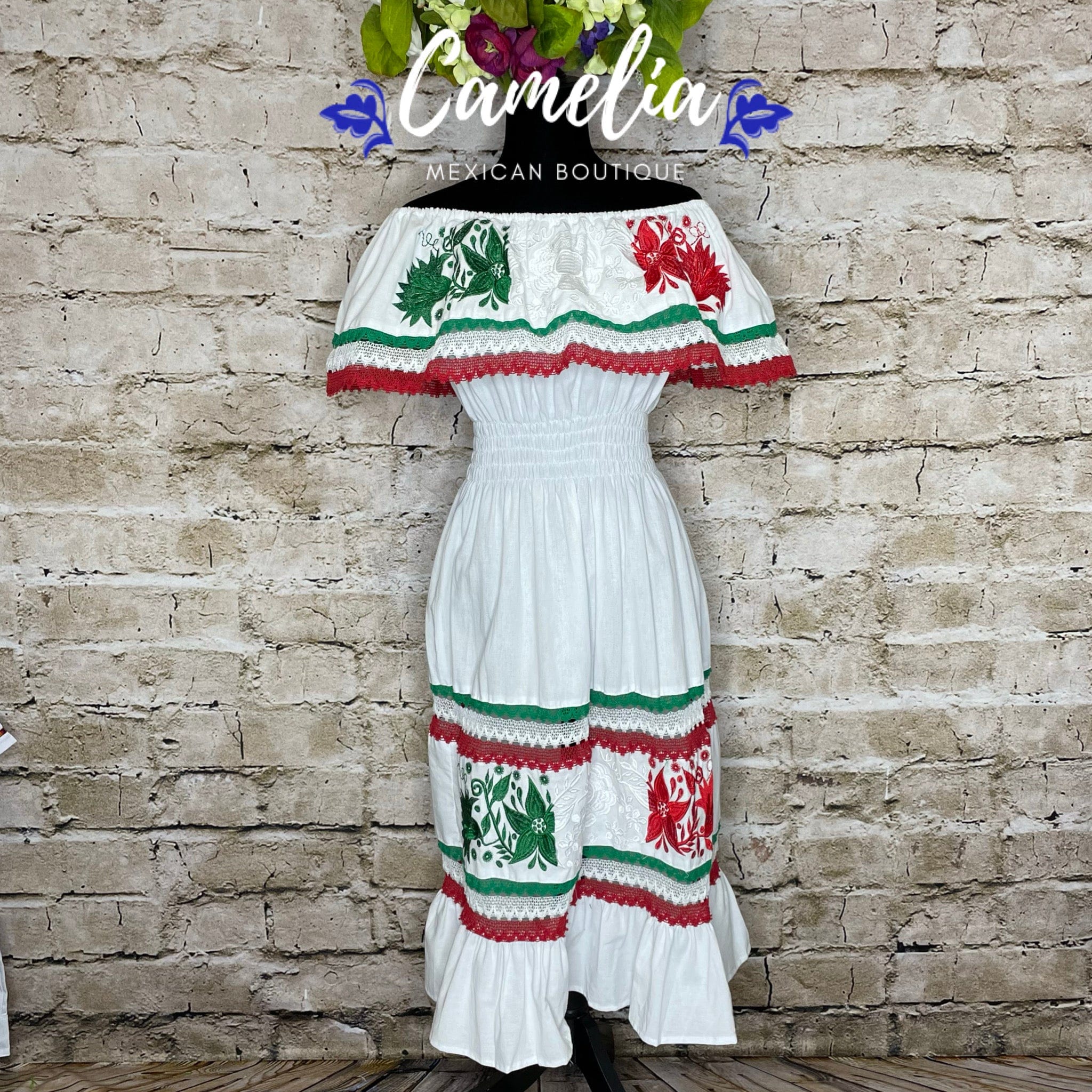 Off Shoulder Tri-Color Gauze Dress - VIVA MEXICO