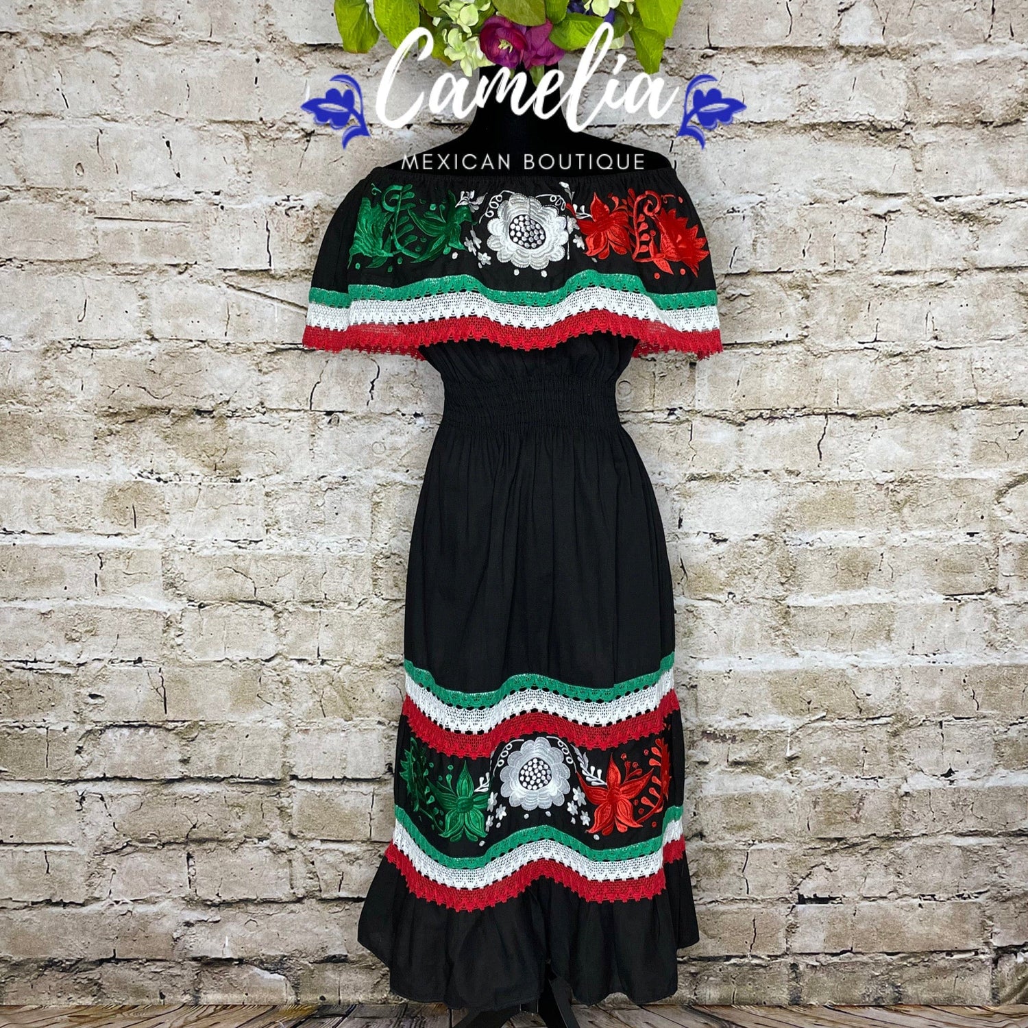 Off Shoulder Tri-Color Gauze Dress - VIVA MEXICO