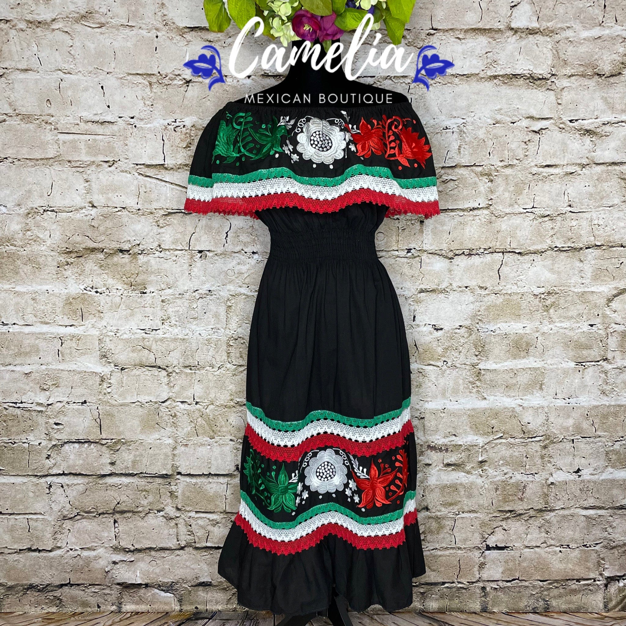 Off Shoulder Tri-Color Gauze Dress - VIVA MEXICO