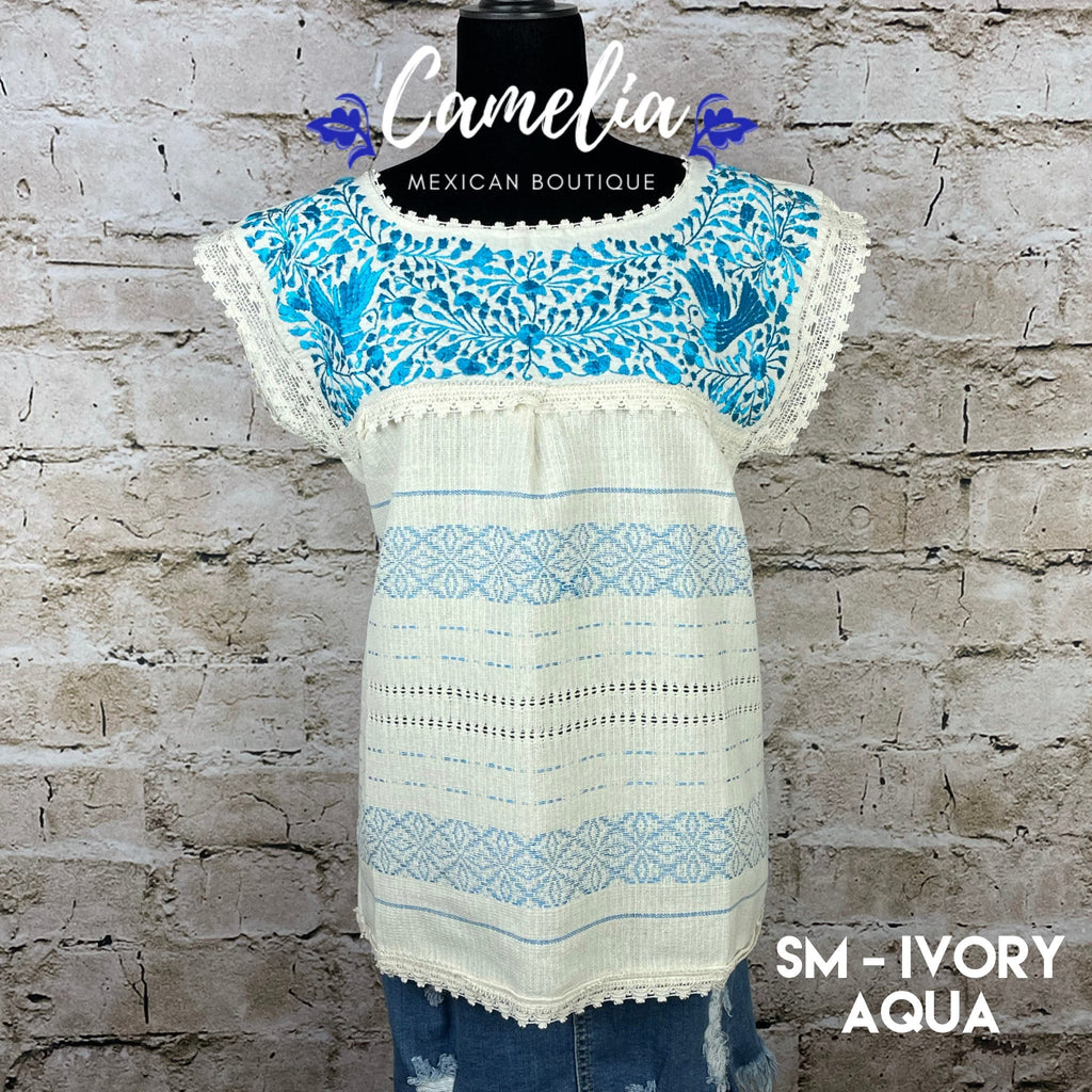 Paloma Loomed Mexican Blouse - 2 Tone