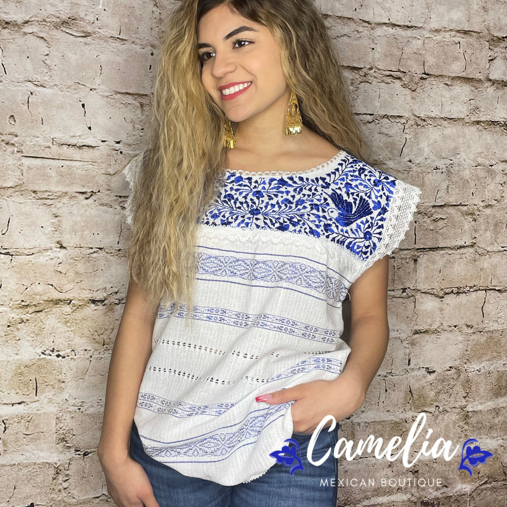 Paloma Loomed Mexican Blouse - 2 Tone