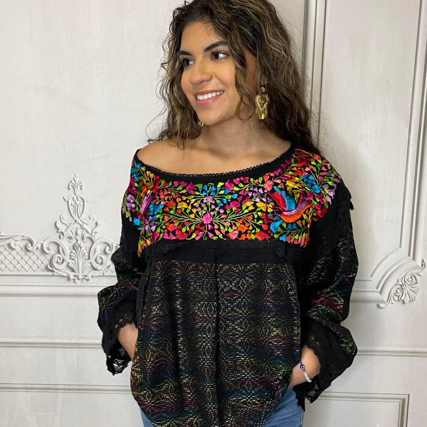 Paloma Loomed Mexican Blouse - Long Sleeve