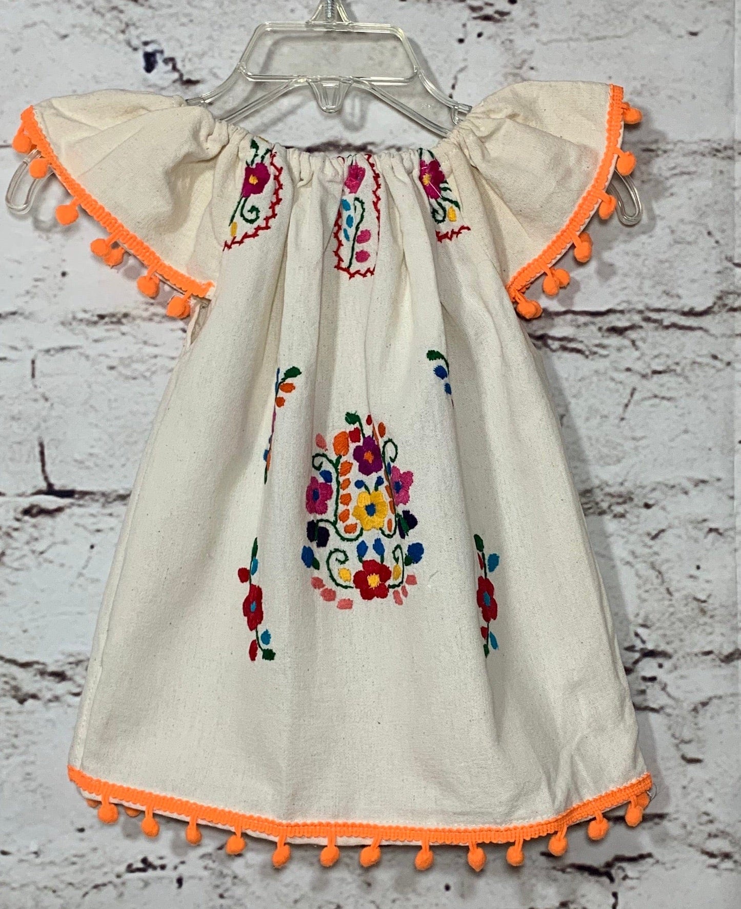 Puebla Girl Mexican Dress Pom Pom