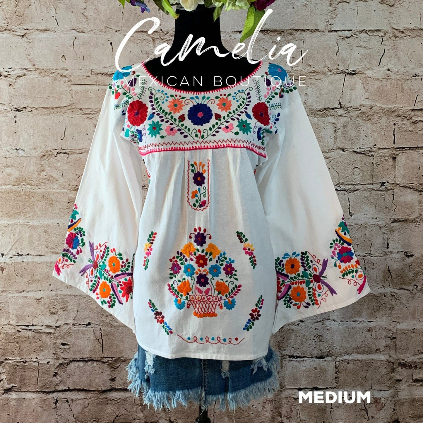 Puebla Mexican Blouse Bell Sleeve