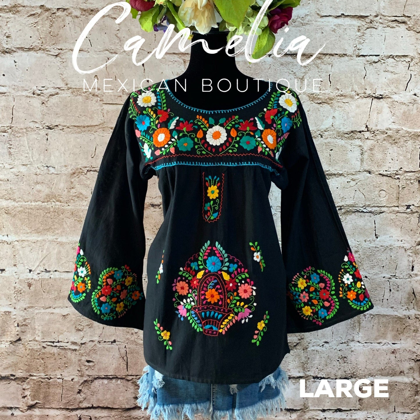 Puebla Mexican Blouse Bell Sleeve