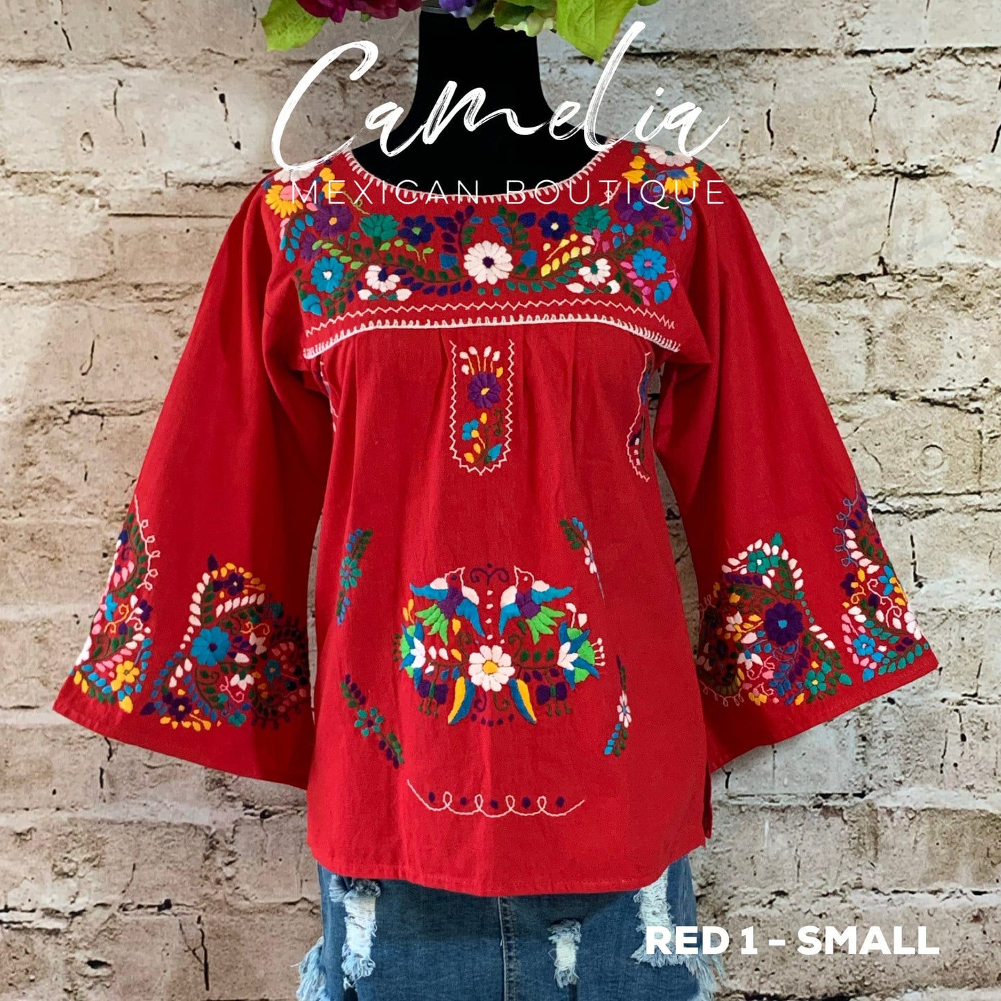 Puebla Mexican Blouse Bell Sleeve