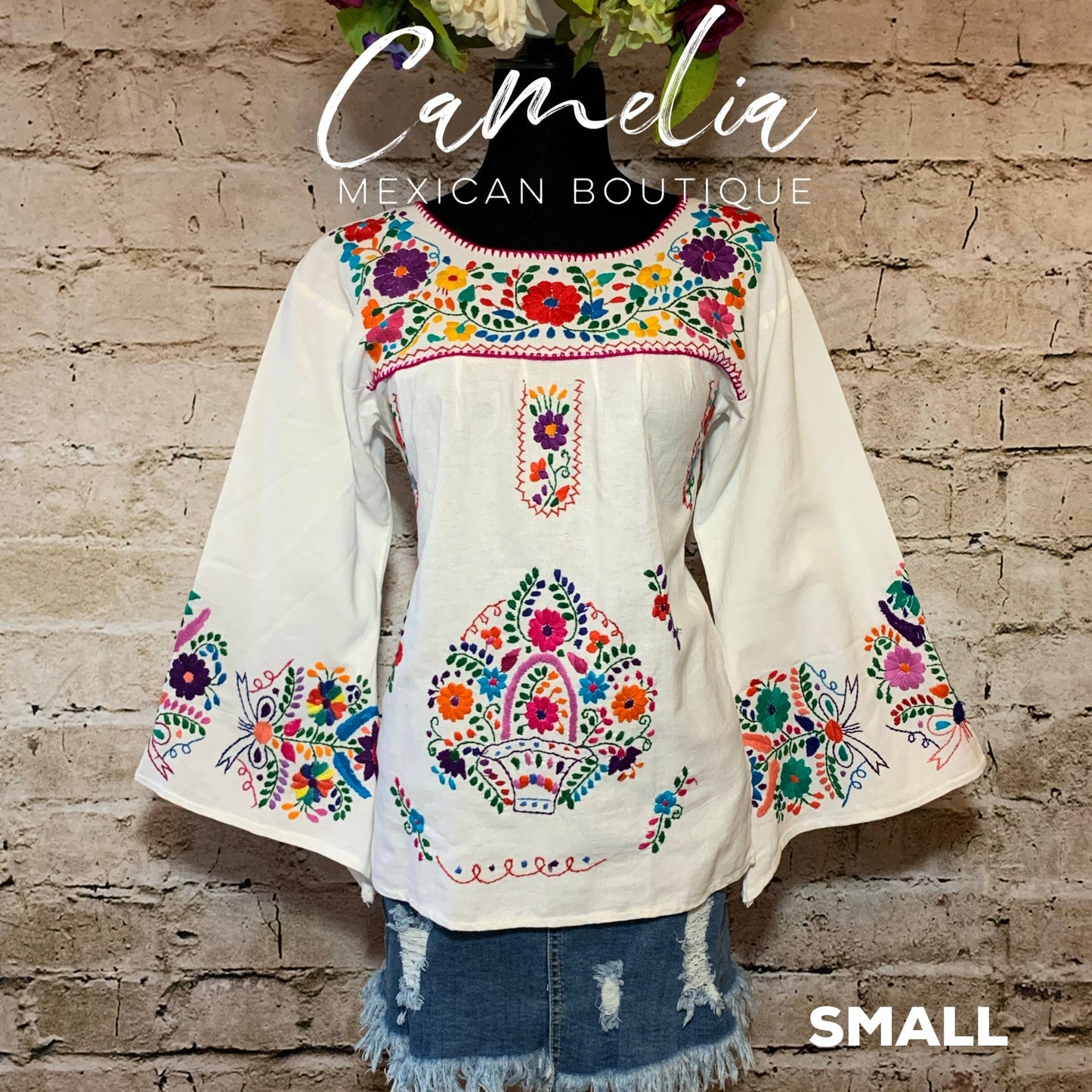 Puebla Mexican Blouse Bell Sleeve