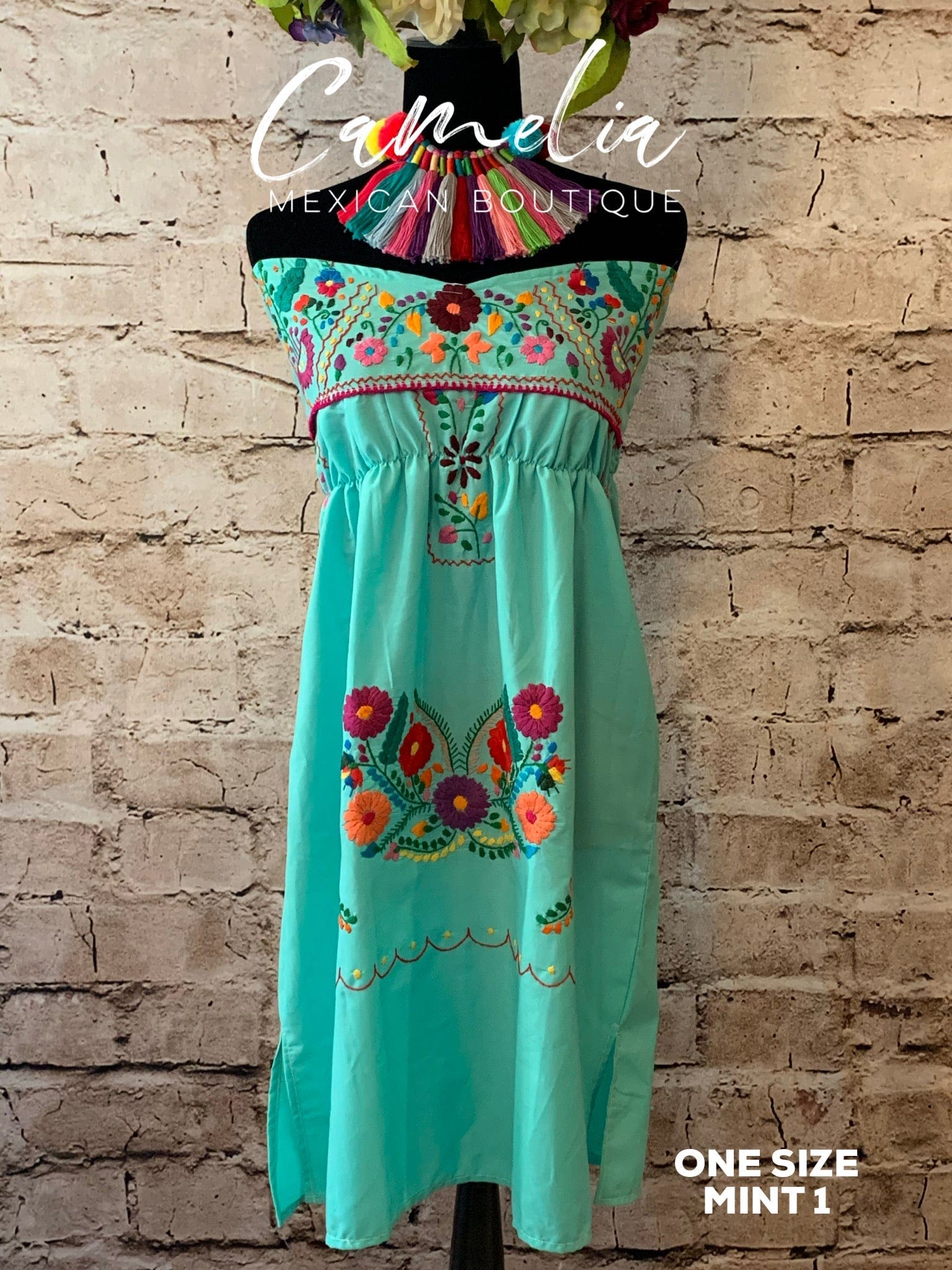 Puebla Mexican Dress Strapless Heart - Mini