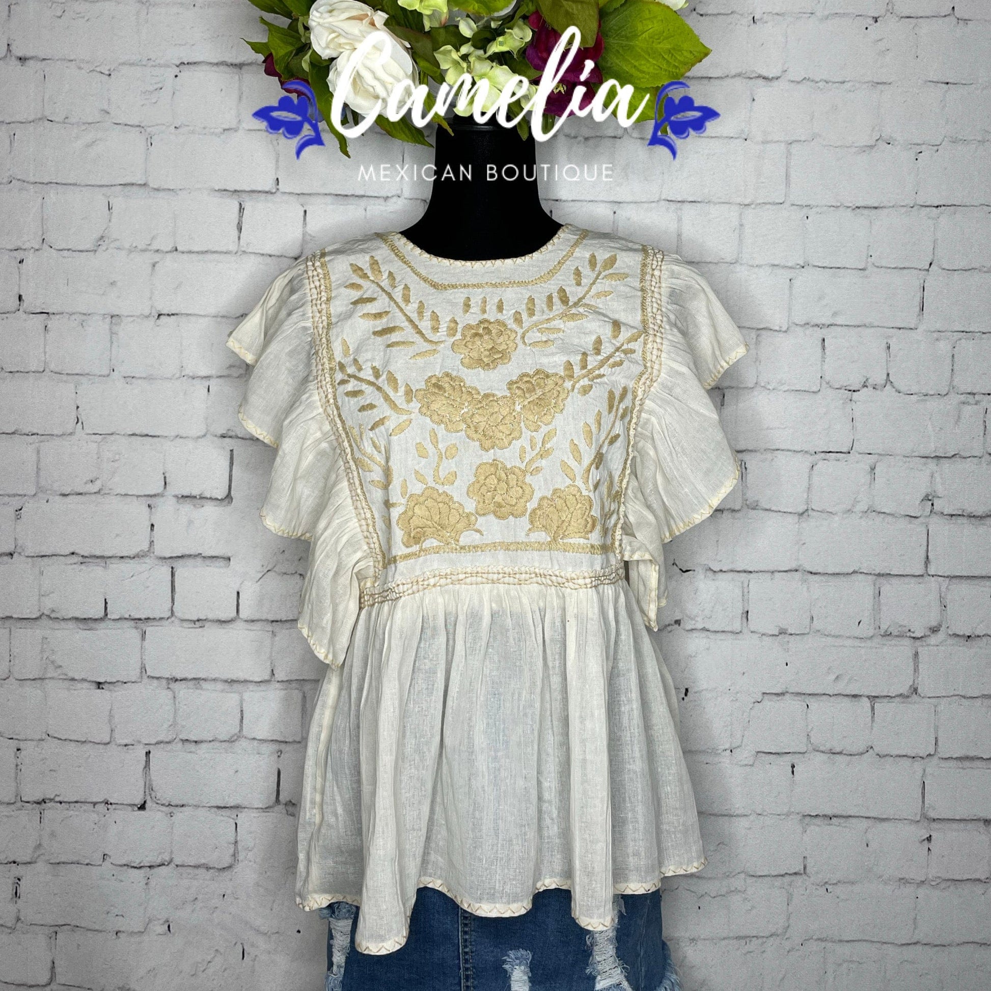 Rococo Butterfly Sleeve Peplum Mexican Blouse