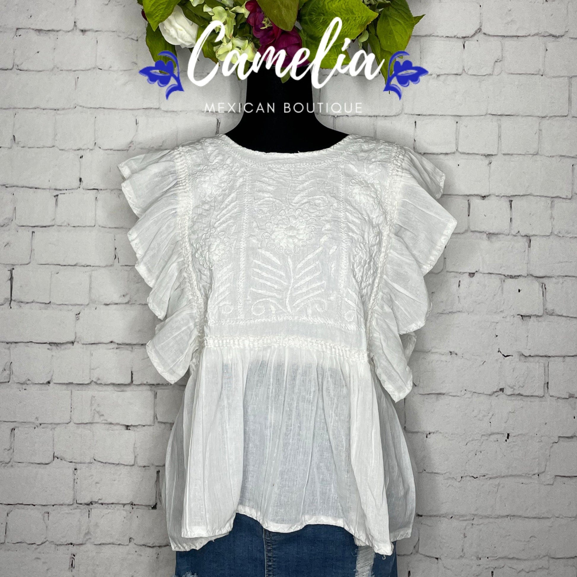 Rococo Butterfly Sleeve Peplum Mexican Blouse