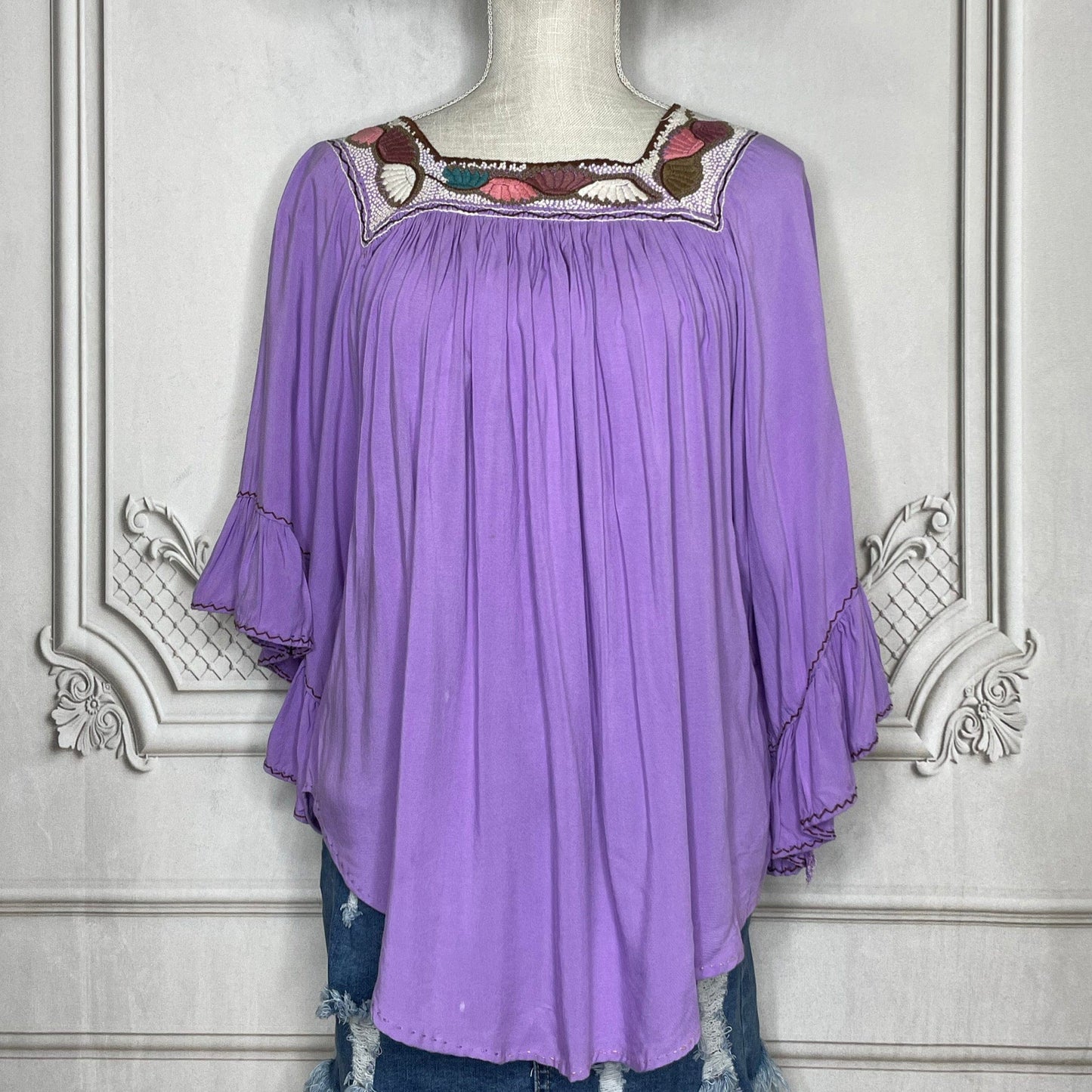 Rococo Square Neck Mexican Tunic - Bell Sleeve