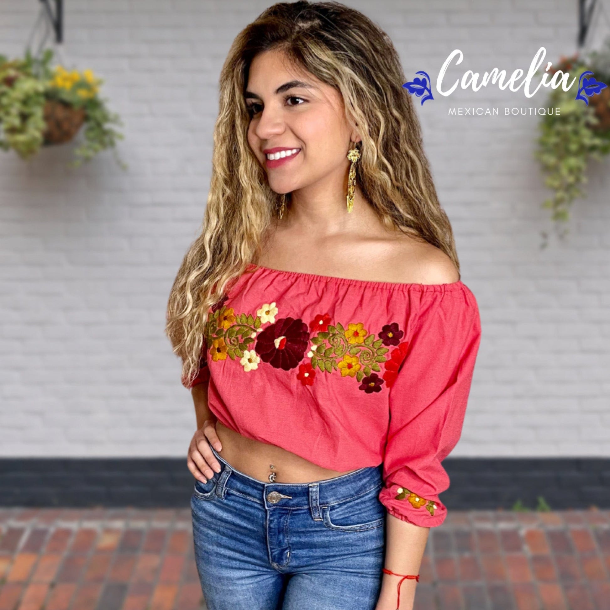 Rosie Off Shoulder Crop Top 3/4 Sleeve