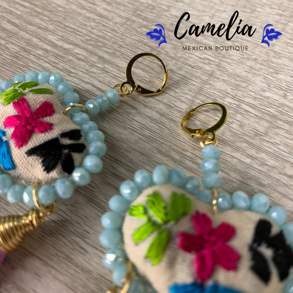 San Antonino Embroidered Heart Tasseled Earrings - Rainbow