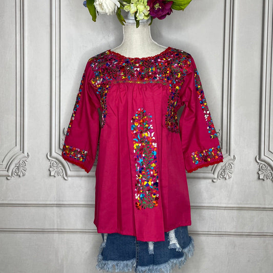 San Antonino Gala Mexican Blouse - 3/4 Sleeve Silk