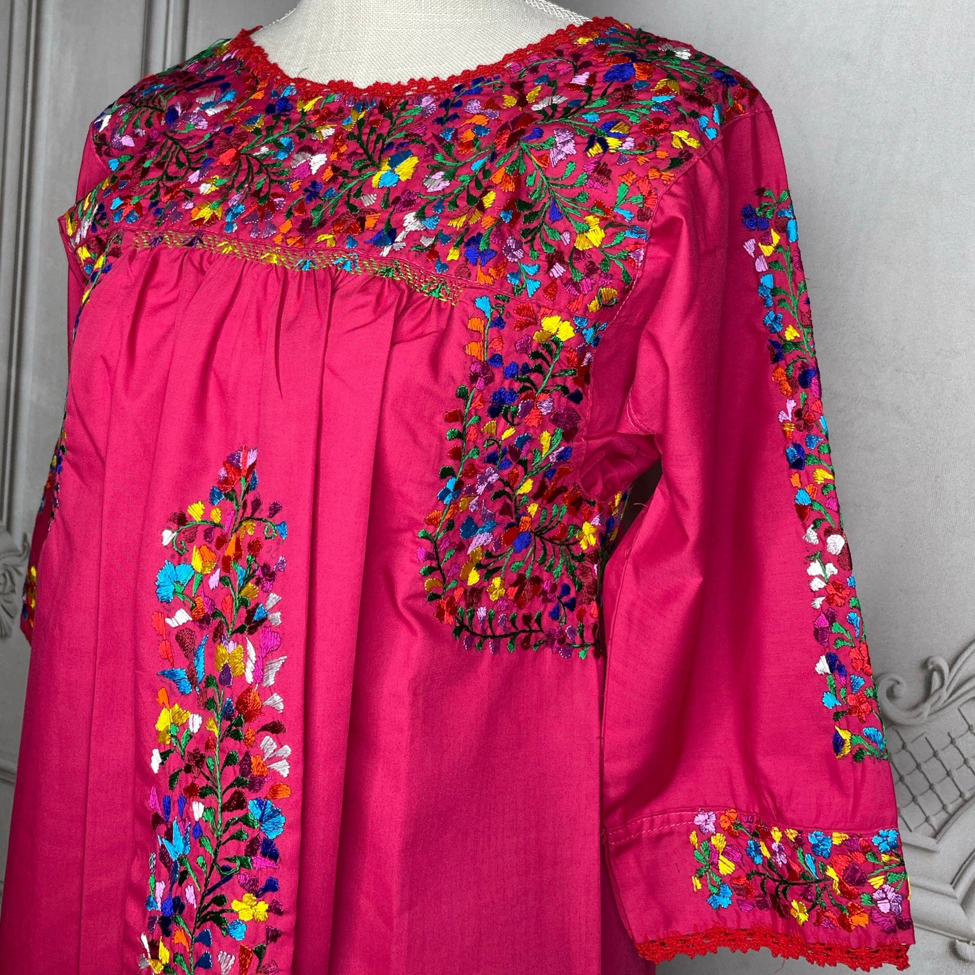 San Antonino Gala Mexican Blouse - 3/4 Sleeve Silk