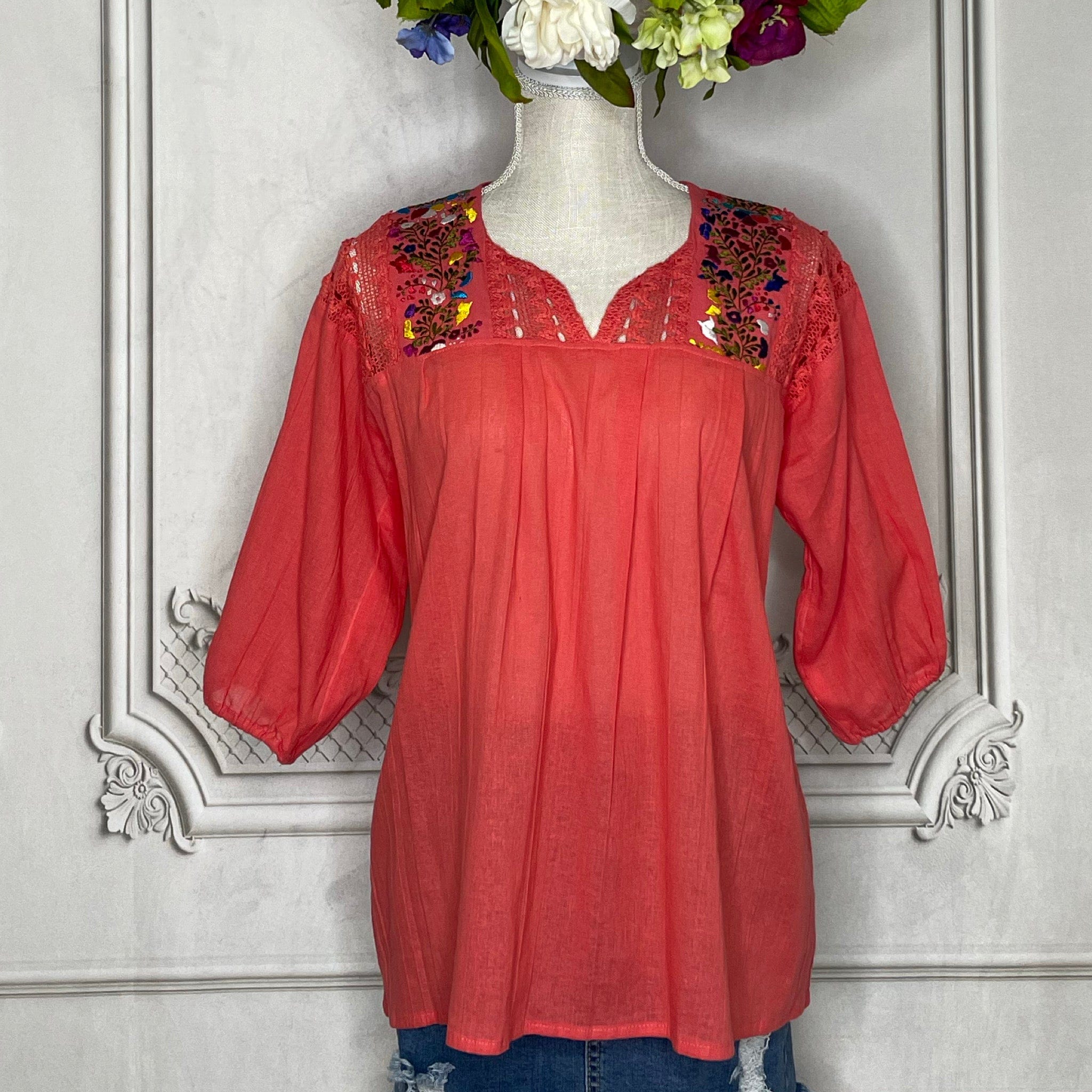 San Antonino Gauze Laced Blouse - 3/4 Sleeve