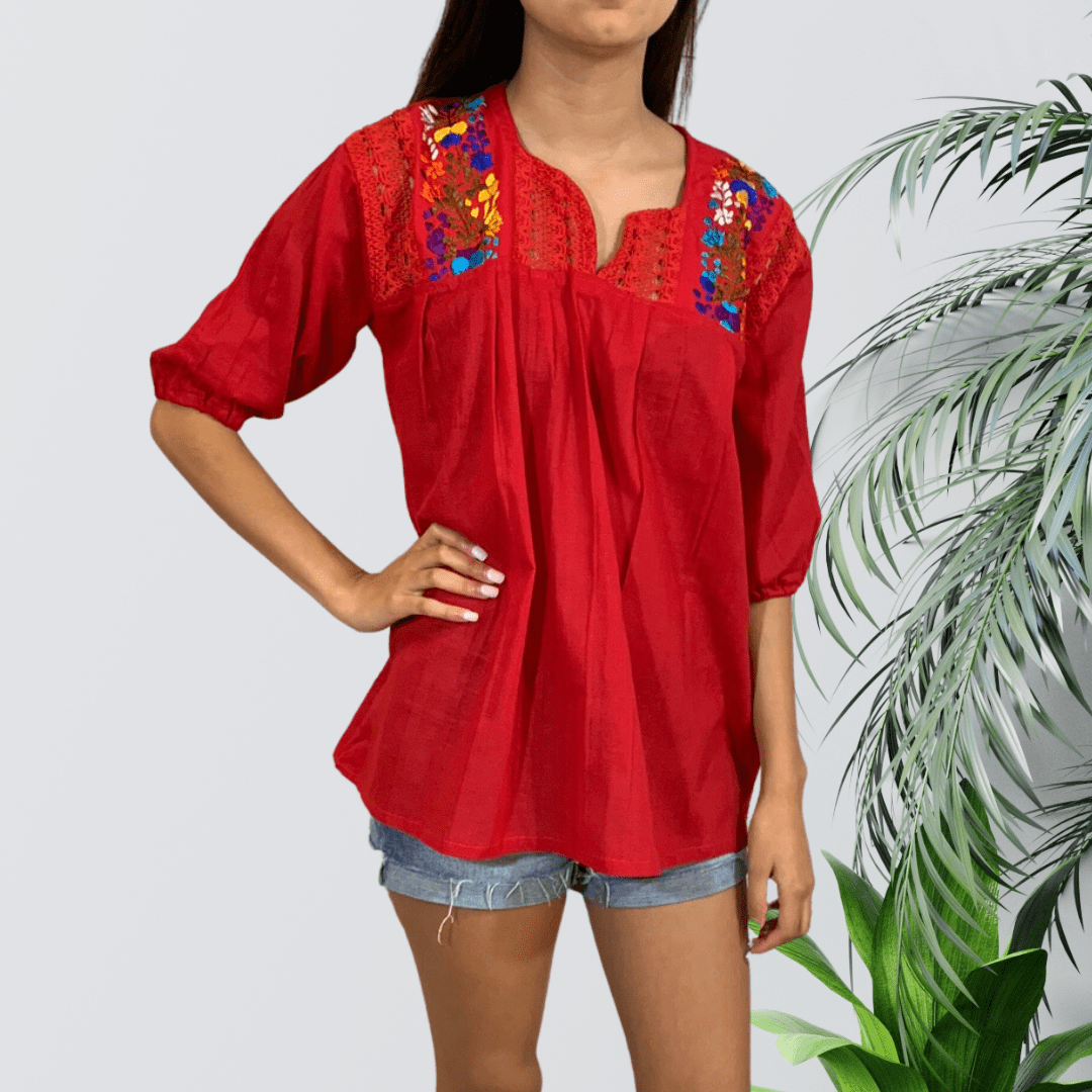 San Antonino Gauze Laced Blouse - 3/4 Sleeve