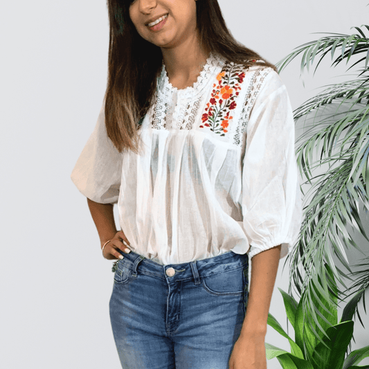 San Antonino Gauze Laced Blouse - 3/4 Sleeve