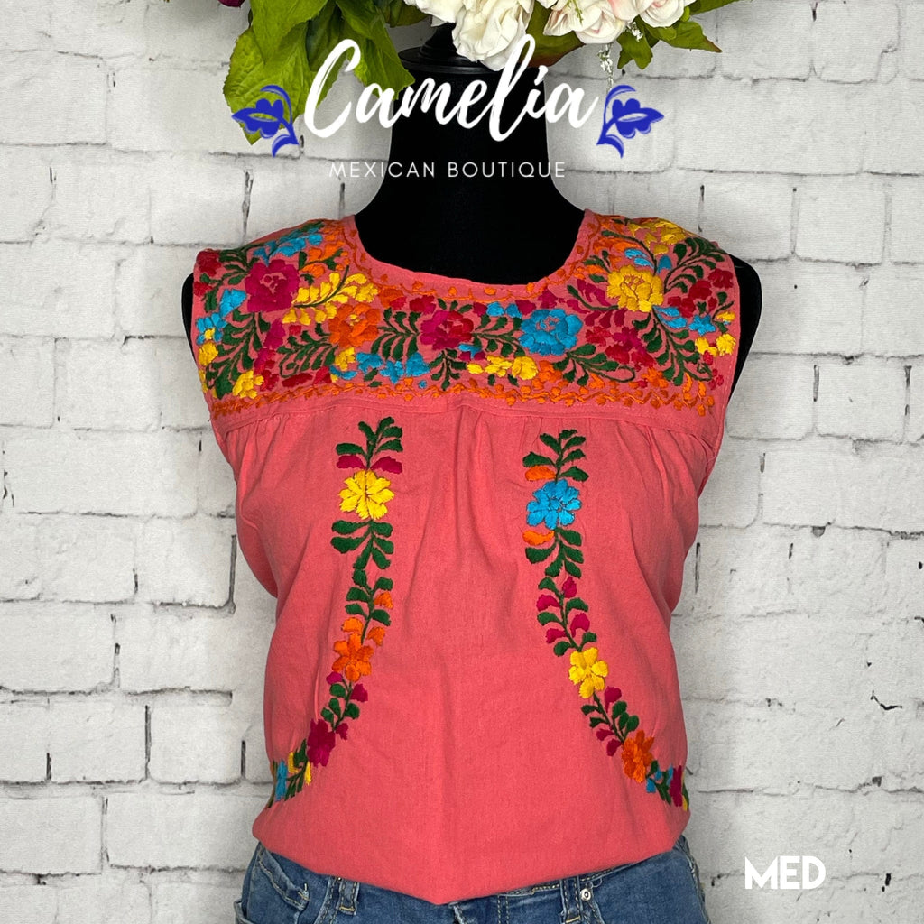 San Antonino Mexican Blouse - Sleeveless Cotton Embroidery