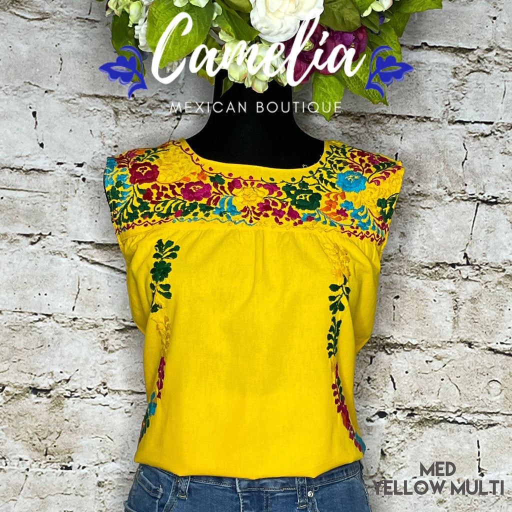San Antonino Mexican Blouse - Sleeveless Cotton Embroidery