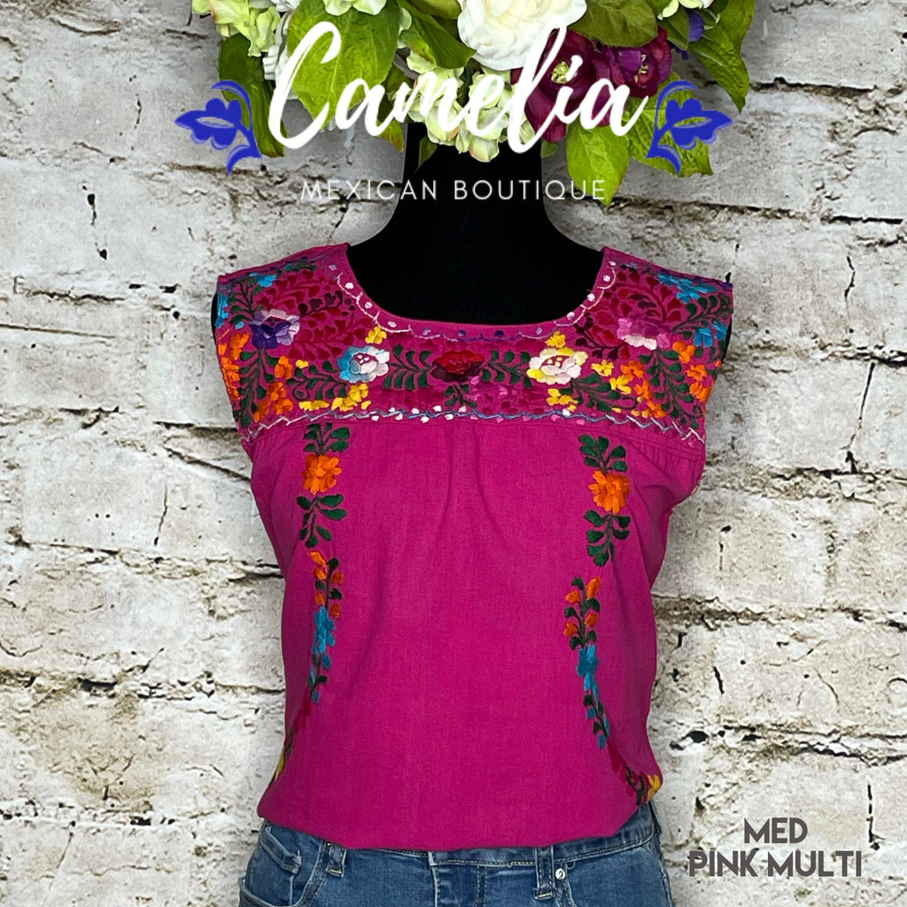 San Antonino Mexican Blouse - Sleeveless Cotton Embroidery