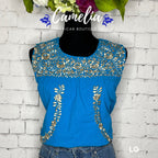 San Antonino Mexican Blouse - Sleeveless Silk Embroidery