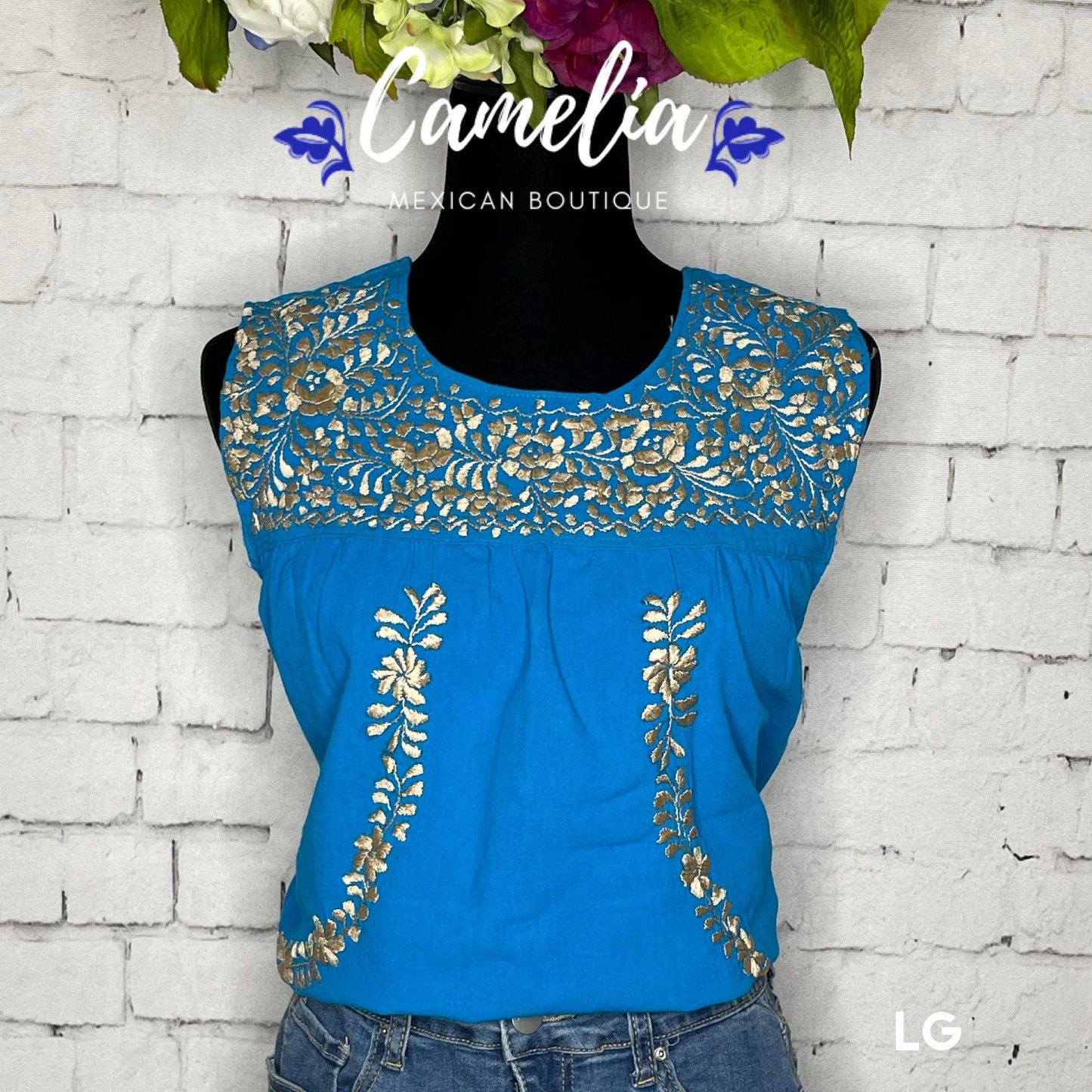 San Antonino Mexican Blouse - Sleeveless Silk Embroidery