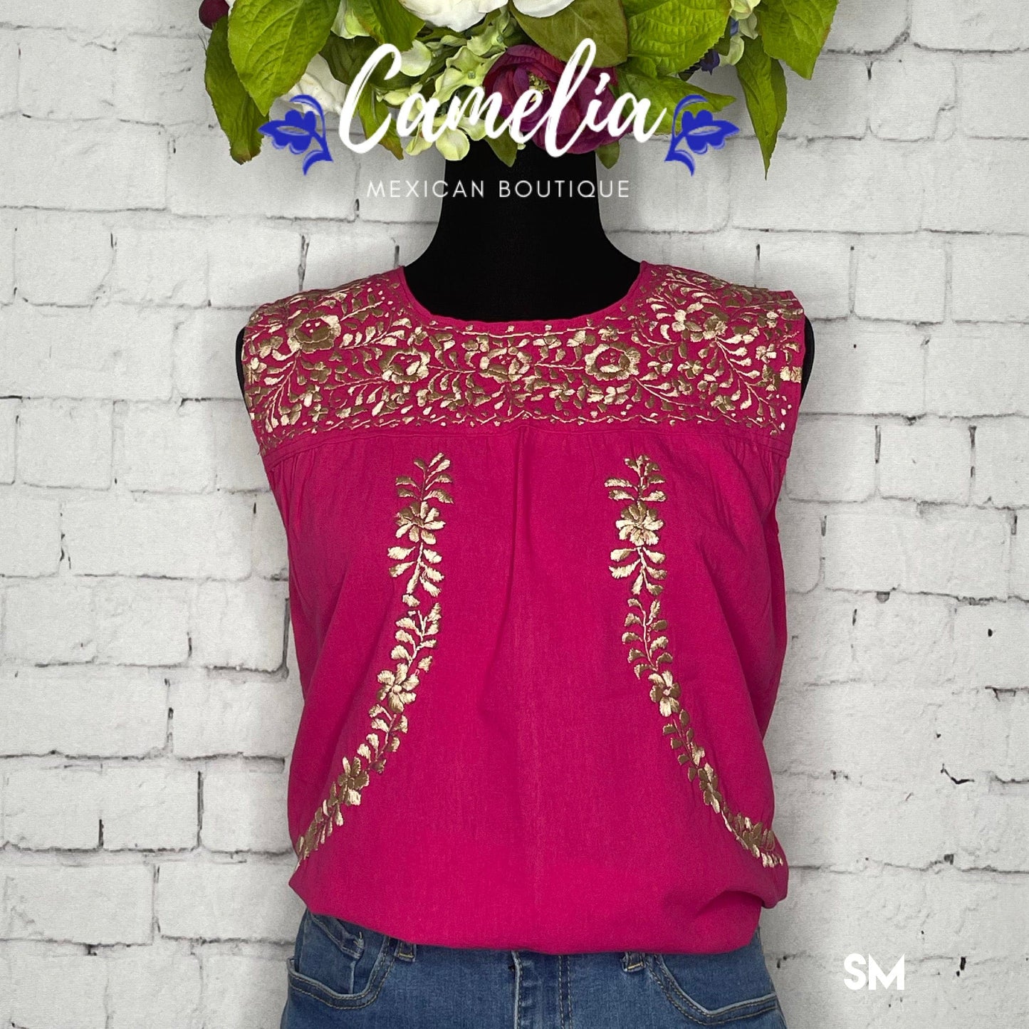 San Antonino Mexican Blouse - Sleeveless Silk Embroidery