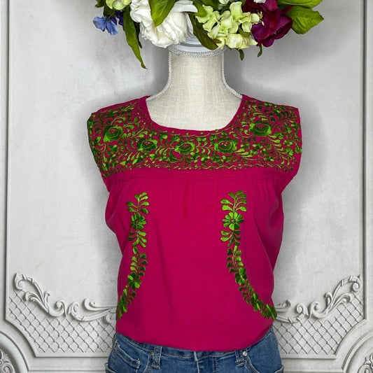 San Antonino Mexican Blouse - Sleeveless Silk Embroidery