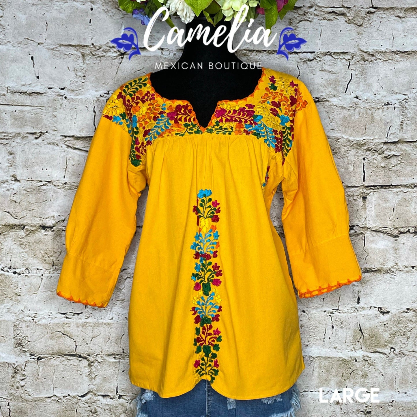 San Antonino Mexican Tunic V-Neck -  3/4 Sleeve