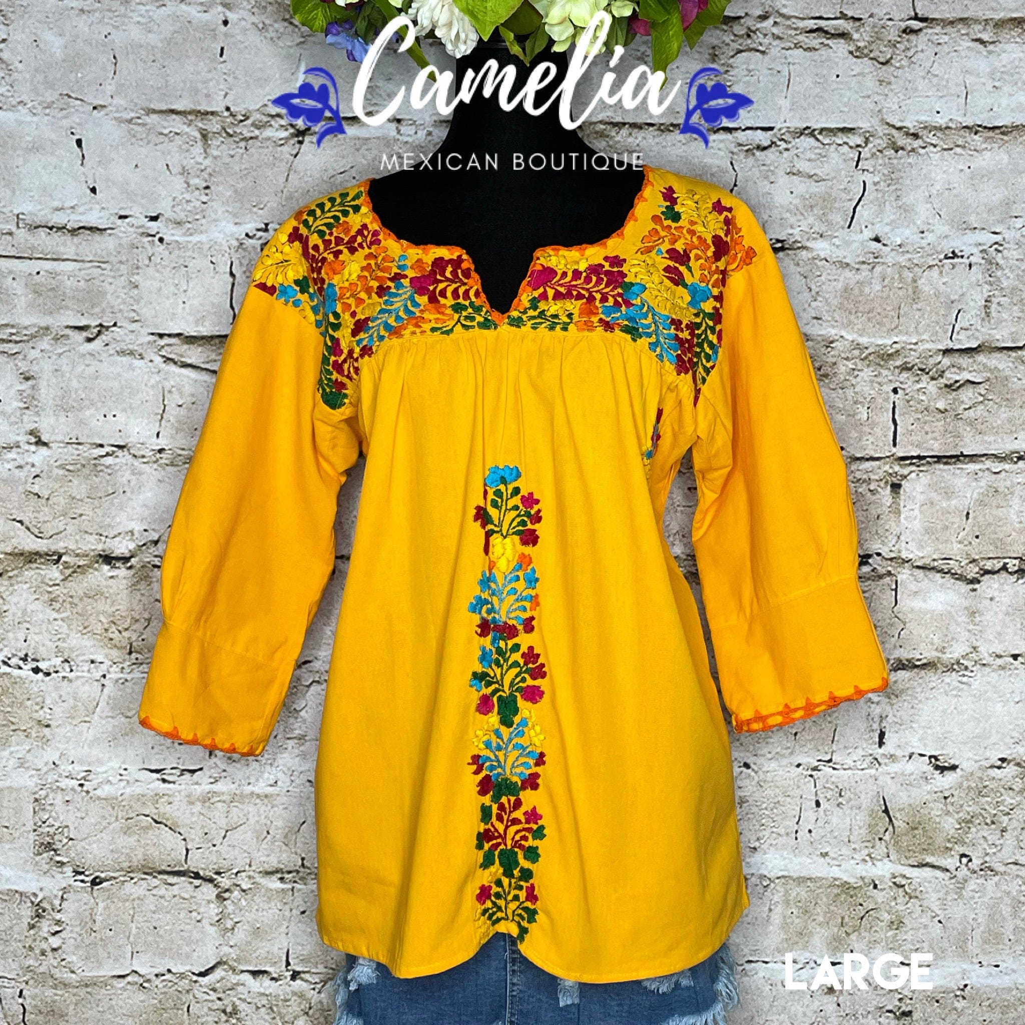 San Antonino Mexican Tunic V-Neck -  3/4 Sleeve