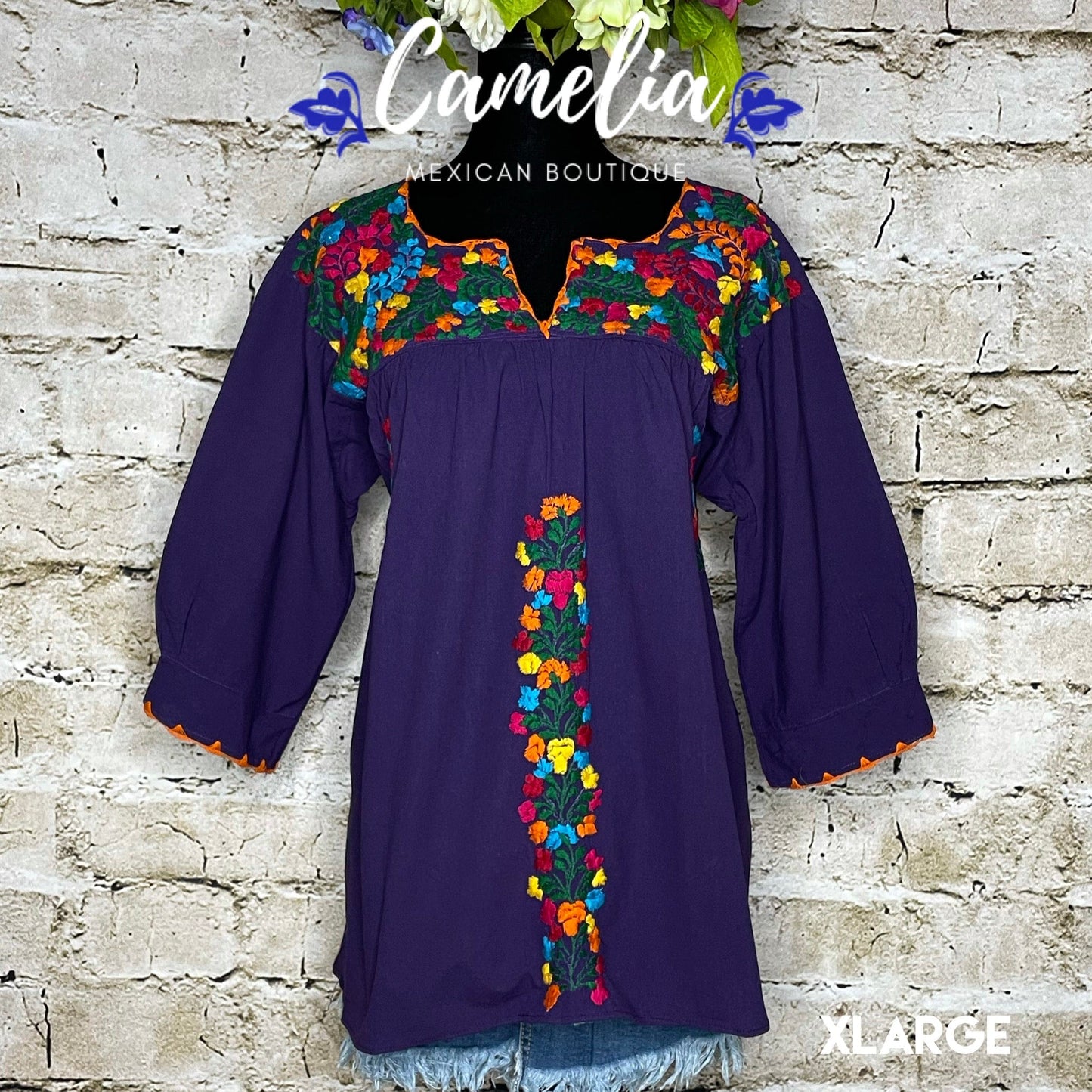 San Antonino Mexican Tunic V-Neck -  3/4 Sleeve