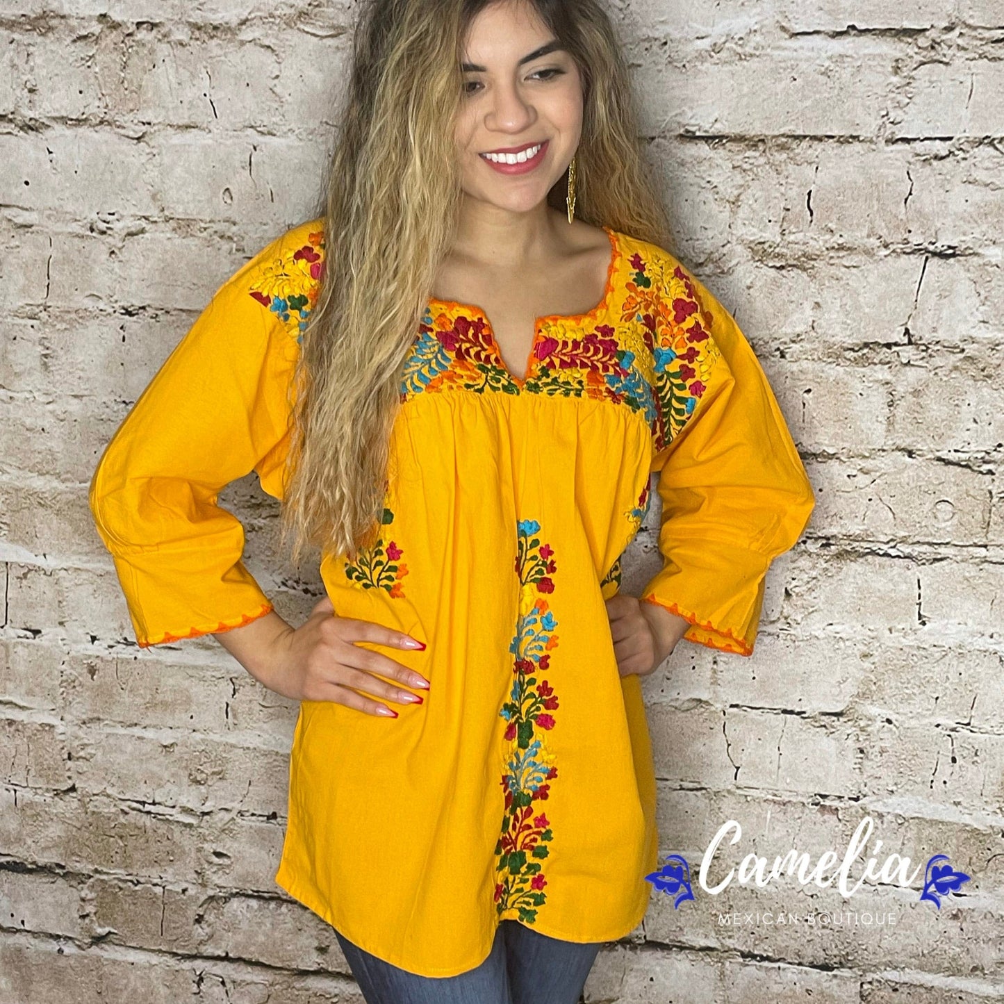 San Antonino Mexican Tunic V-Neck -  3/4 Sleeve