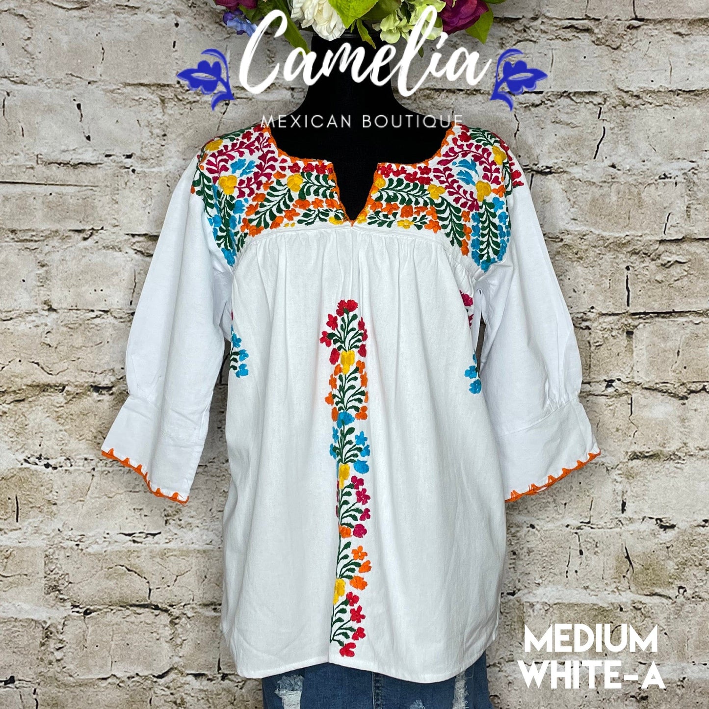 San Antonino Mexican Tunic V-Neck -  3/4 Sleeve