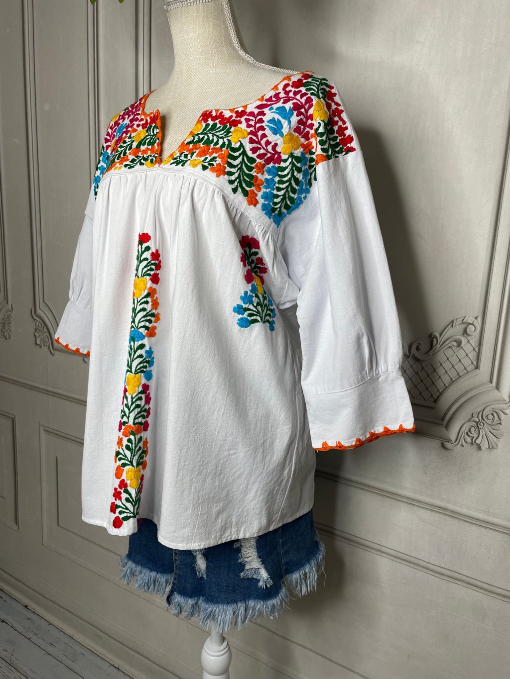 San Antonino Mexican Tunic V-Neck -  3/4 Sleeve