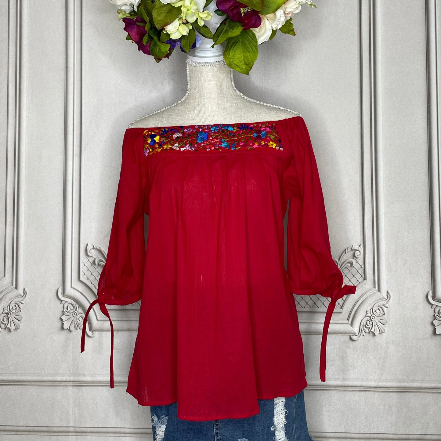 San Antonino  Off Shoulder Blouse - 3/4 Sleeve Gauze