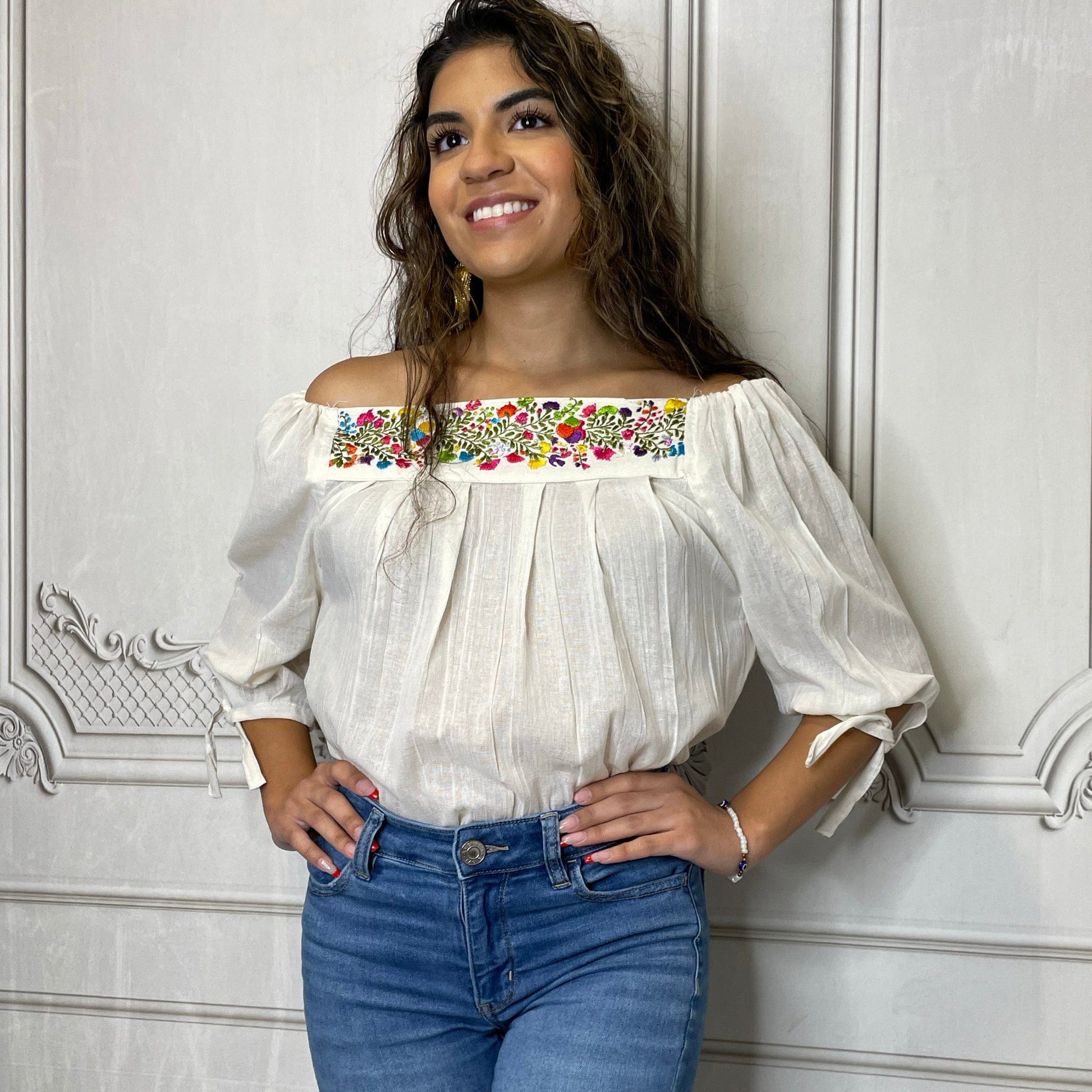 San Antonino  Off Shoulder Blouse - 3/4 Sleeve Gauze