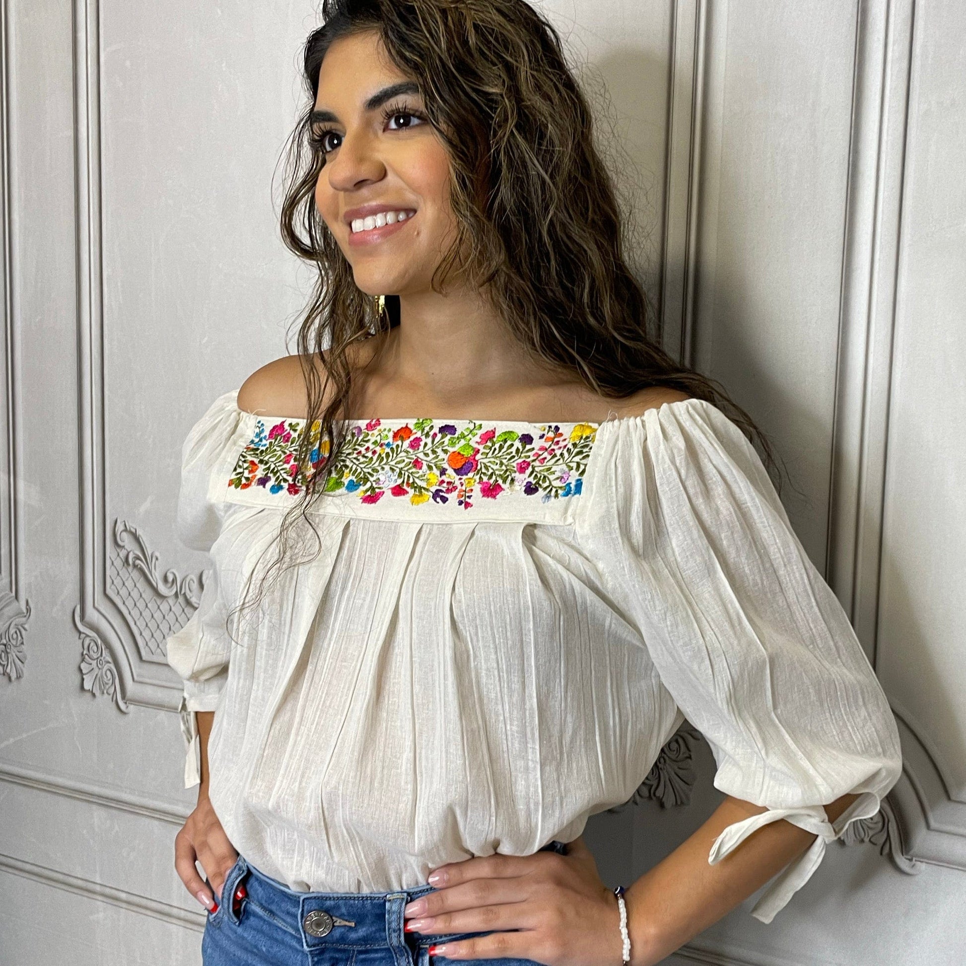 San Antonino  Off Shoulder Blouse - 3/4 Sleeve Gauze