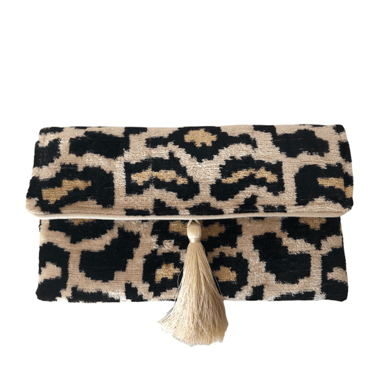 Silk Velvet Ikat Clutch Leapord